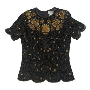 Vintage Papell Boutique Evening Silk Beaded Sequined Top Y2K 90’s